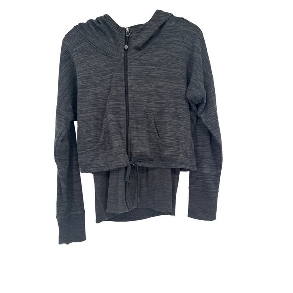 Athleta Tiger Terry Hoodie gray Hoodie Ribbed Waist Zip Jacket size medium - Picture 2 of 7